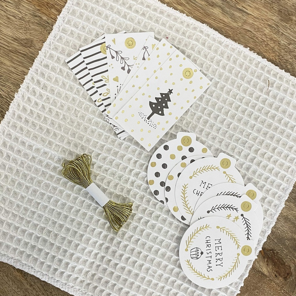 Etiquettes cadeaux de no ël - gold et blanc