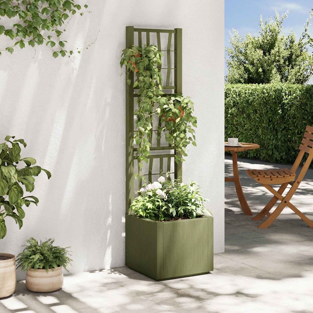 Jardinière avec treillis intégré 38l pp vert pour plantes grimpantes balcon jardin