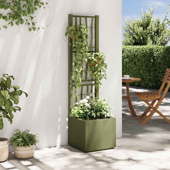 Jardinière avec treillis intégré 38l pp vert pour plantes grimpantes balcon jardin