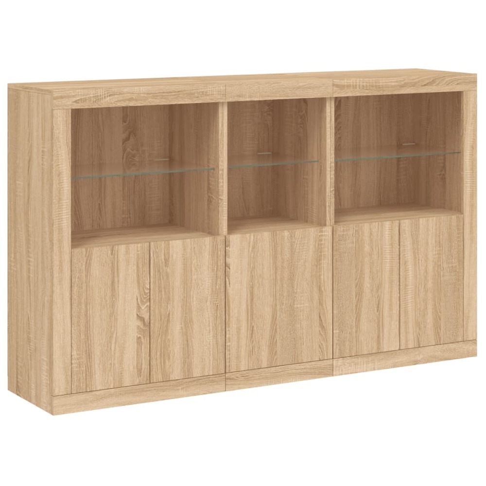 Buffet bahut commode armoire meuble de rangement organisateur cuisine salle de séjour salon avec lumières led sonoma 162 x 37