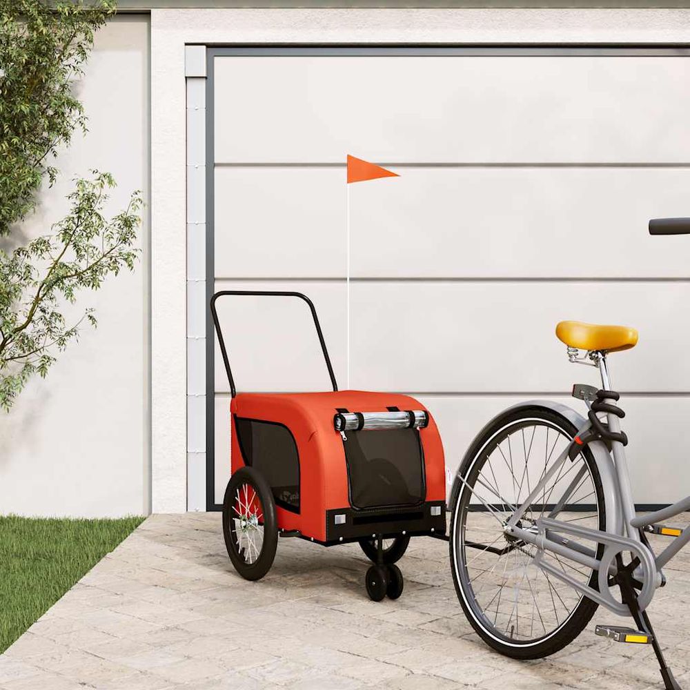 Remorque vélo chien 3 roues tissu oxford grande capacité 45 kg orange et noir