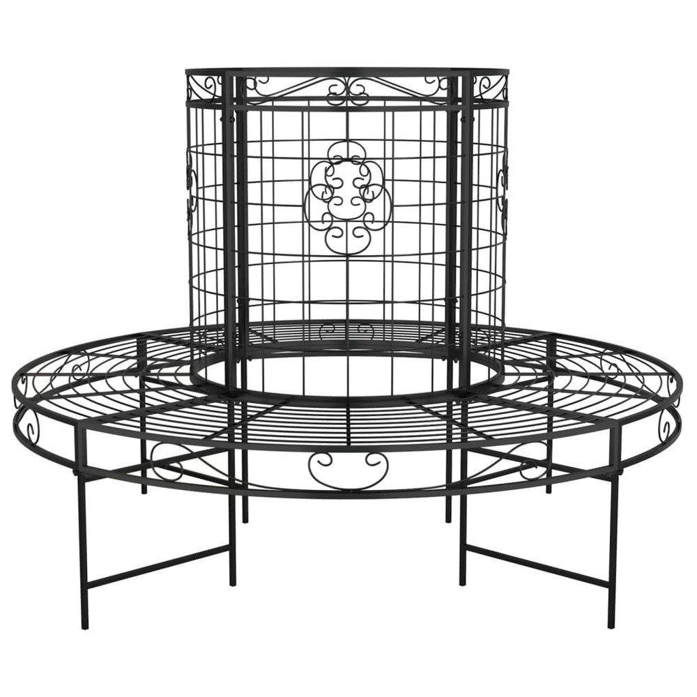 Banc de jardin meuble de patio d'extérieur terrasse circulaire tour d'arbre diamètre 137 cm noir acier