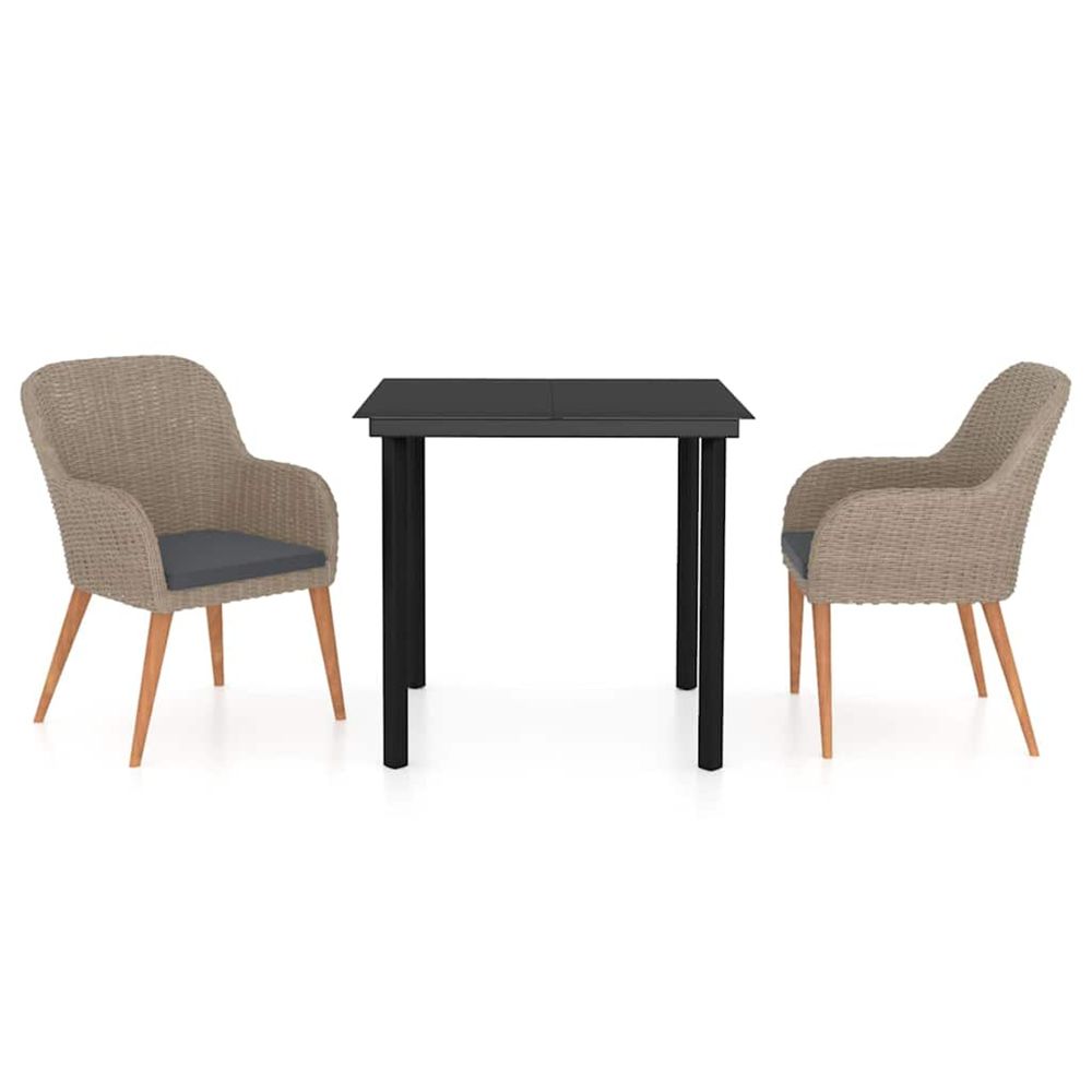 Ensemble à manger de jardin avec coussins 3 pcs marron