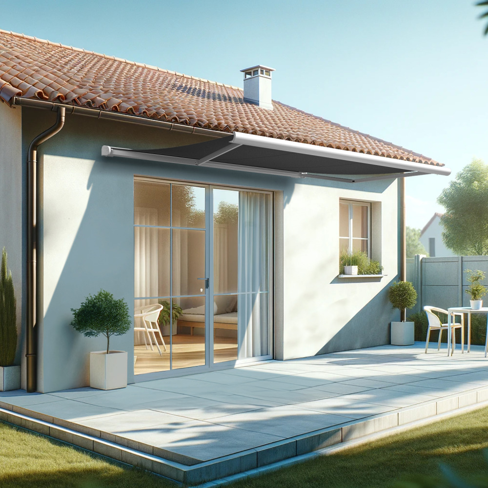 Store banne coffre intégral hevoa 4,00x3,00 m (manuelle - blanc satiné ral9010 - gris graphite)