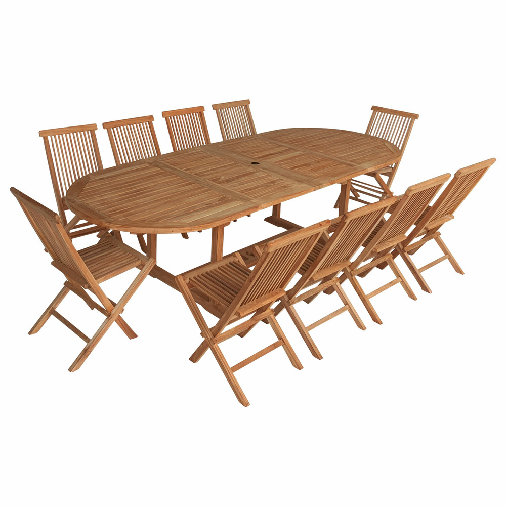 Salon de jardin en teck lombok - table ovale extensible - 10 places
