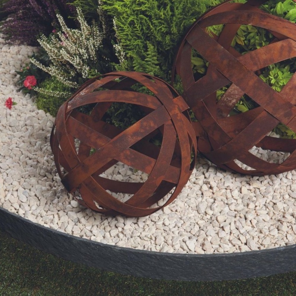 Boule déco jardin métal ajourée - rouille 40 cm