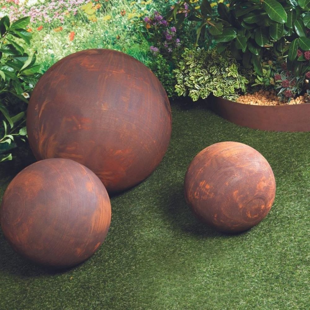 Boule Décorative En Métal Rouillé Pour Jardin - Diamètre 30 Cm - Style Industriel Et Vintage - 6