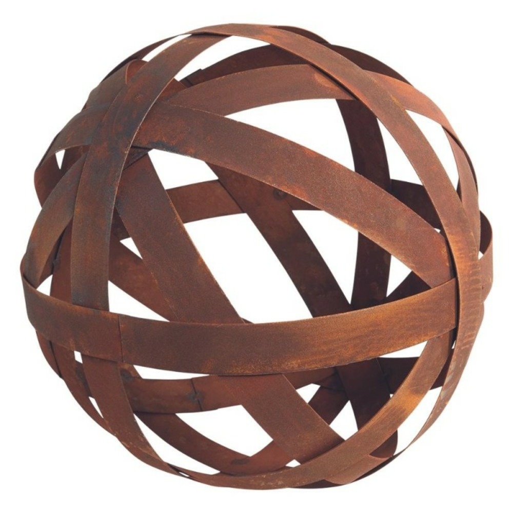 Boule déco jardin métal ajourée - rouille 30 cm