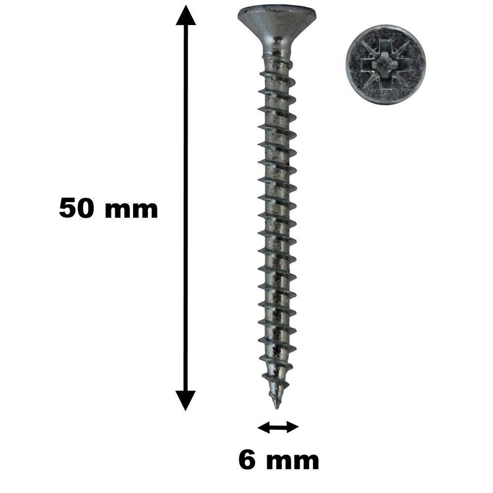 SECCARO Lot De 100 Vis à Bois 6x50 Mm - Acier Galvanisé - Filetage Complet - Tête Fraisée TX/6 Pans Creux