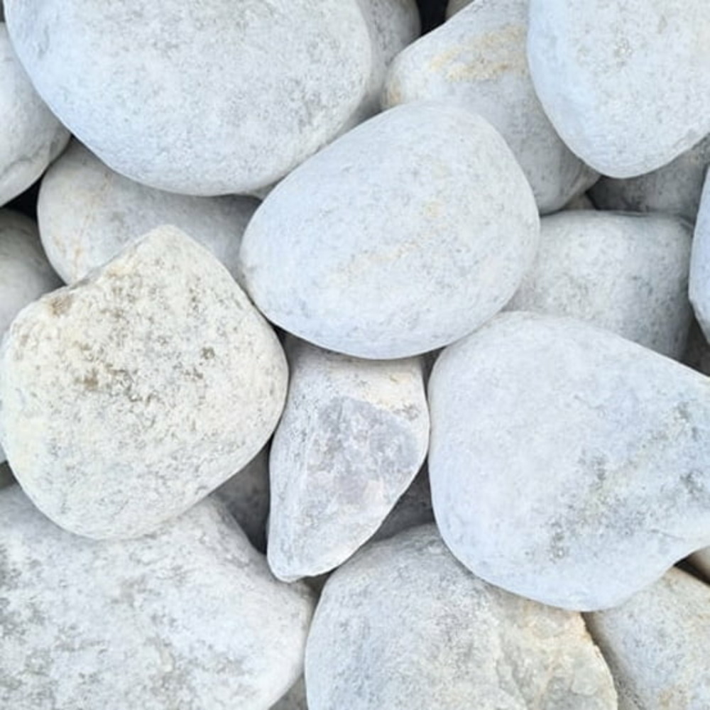 Sac de +/- 200 kg = 1,25m² gravier marbre blanc roulé 60/100