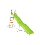 Toboggan pyrou de 3,32m de glisse , coloris vert avec 4 echelons anti-dérapant coloris orange, structure métal coloris gris.