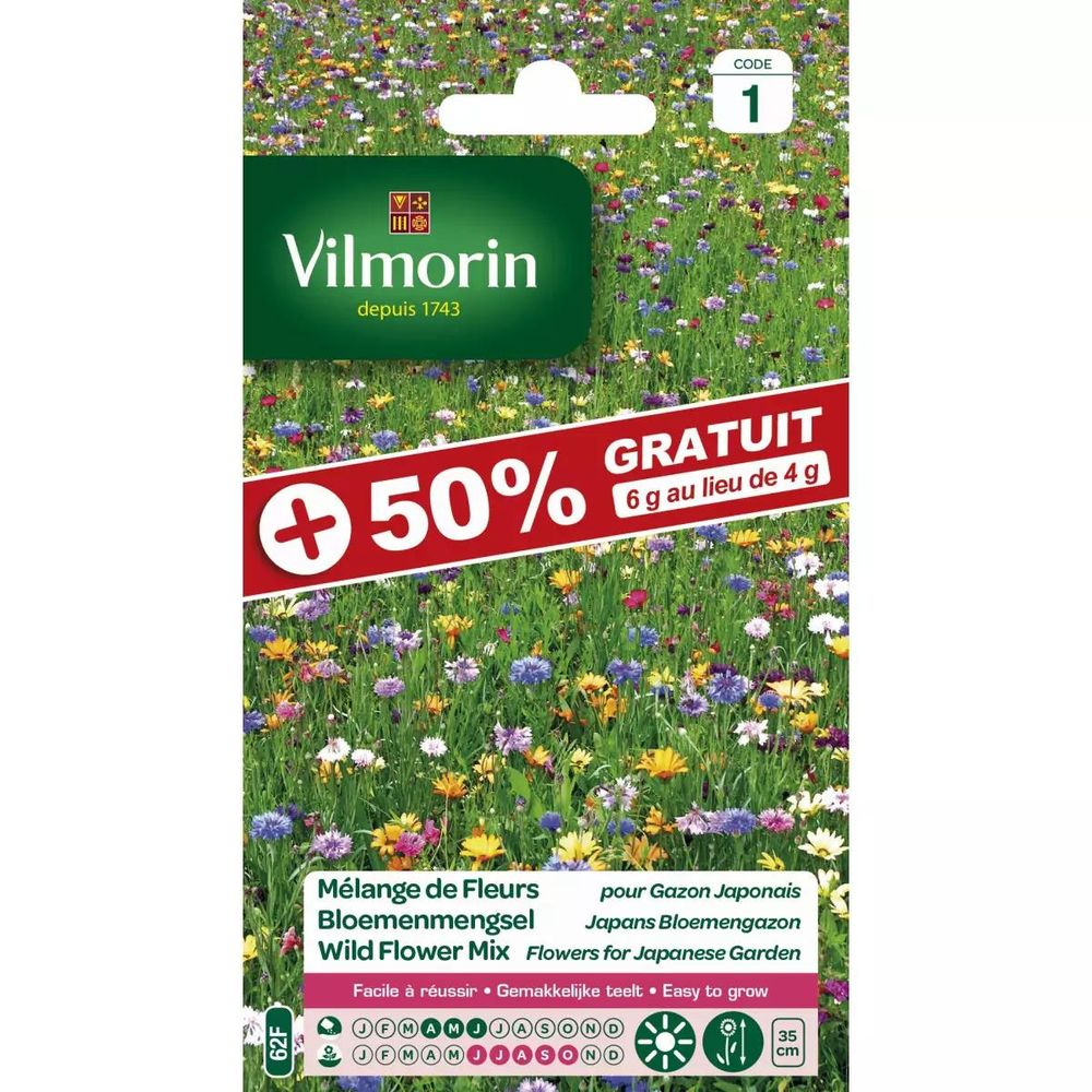 Mélange Fleurs Et Gazon Pour Abeilles 17m² - Gazon Japonais, Fleurs Nectar, Attirer Papillons, Jardin Facile D'entretien