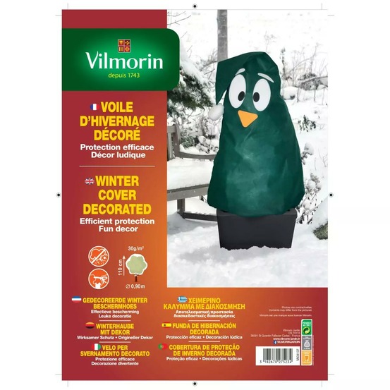 Voile d'hivernage décoré sapin pingouin hauteur 110cm x diametre 90cm