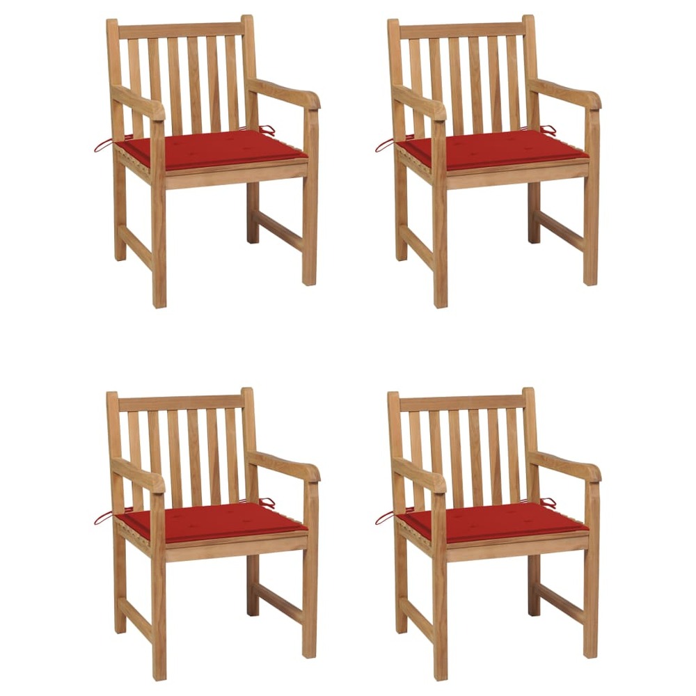 Chaises de jardin 4 pcs avec coussins rouge bois de teck solide