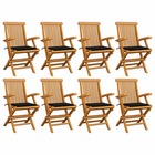 Chaises de jardin avec coussins noir 8 pcs bois de teck massif