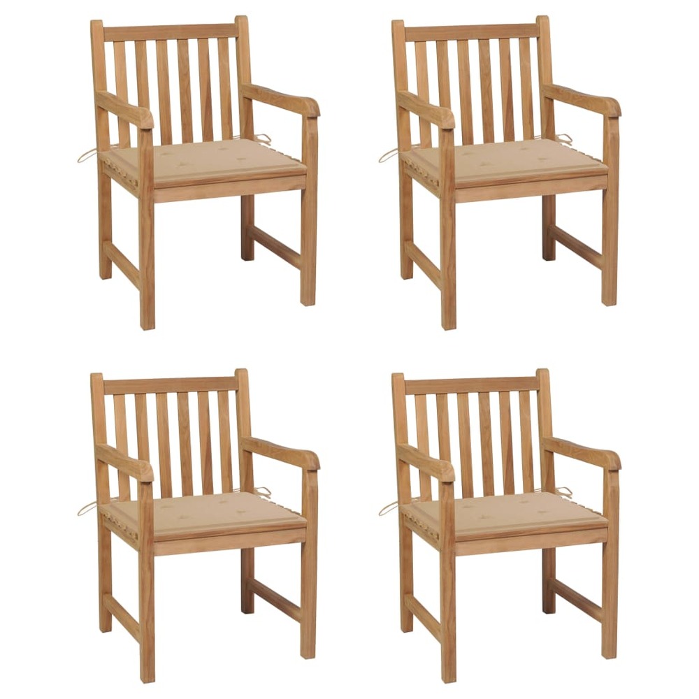 Chaises de jardin 4 pcs avec coussins beige bois de teck solide