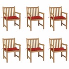 Chaises de jardin 6 pcs avec coussins rouge bois de teck massif