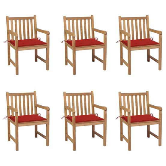 Chaises de jardin 6 pcs avec coussins rouge bois de teck massif