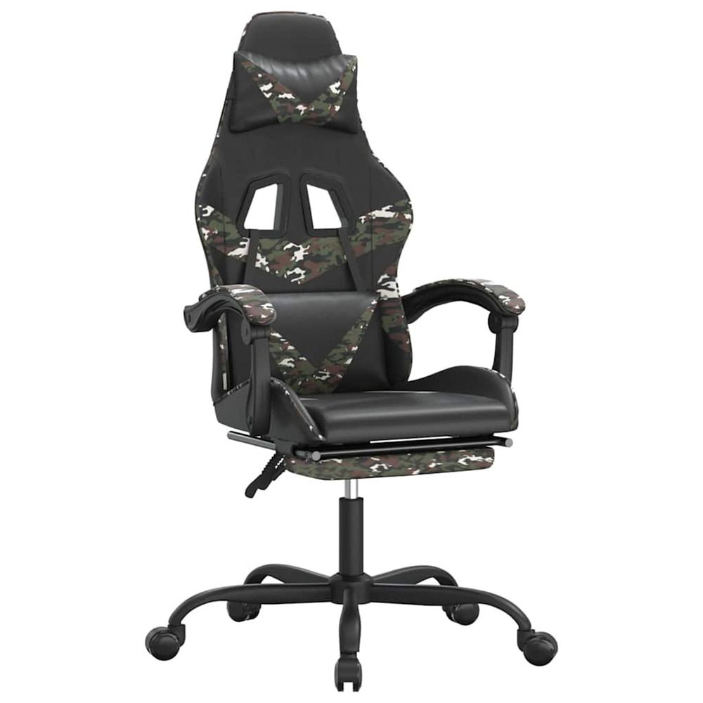 Chaise de jeu pivotante repose-pied noir camouflage similicuir