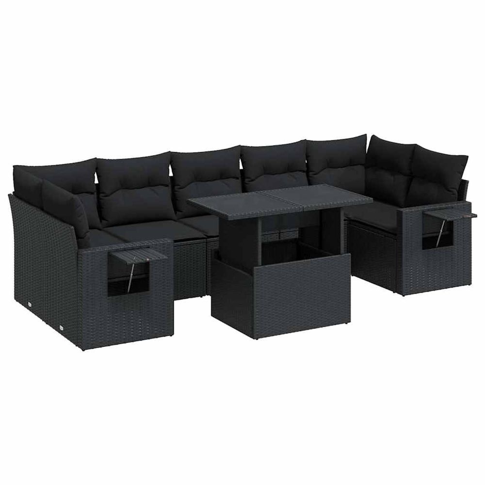 Salon de jardin 8 pcs avec coussins noir résine tressée
