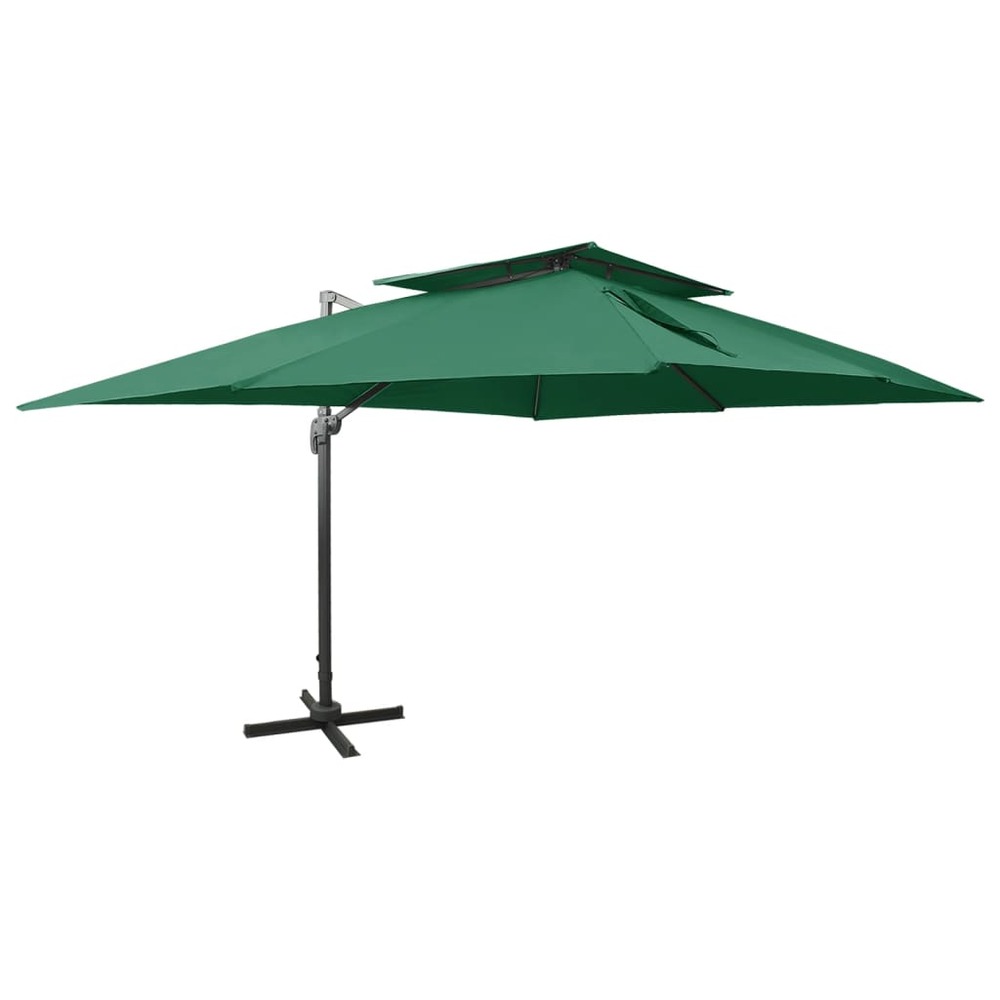 Parasol déporté à double toit vert 400x300 cm