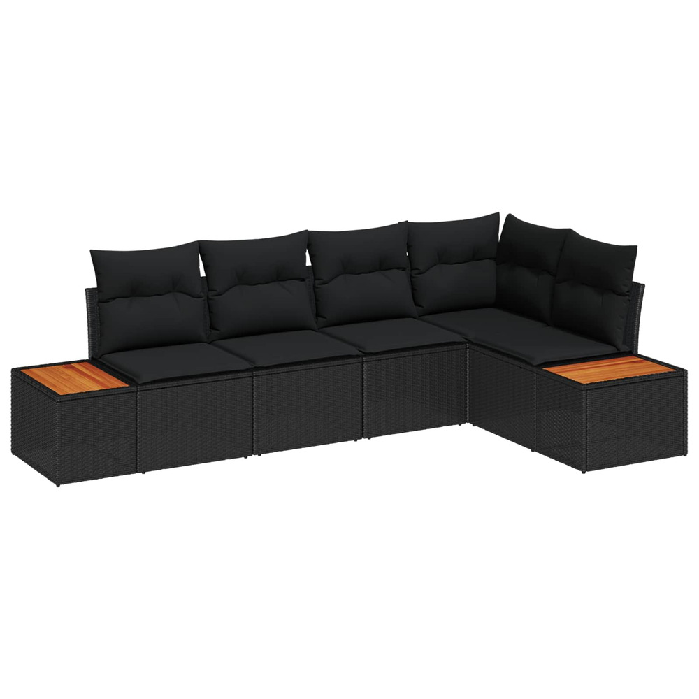 Ensemble de canapé de jardin avec coussin 5 pcs noir poly rotin