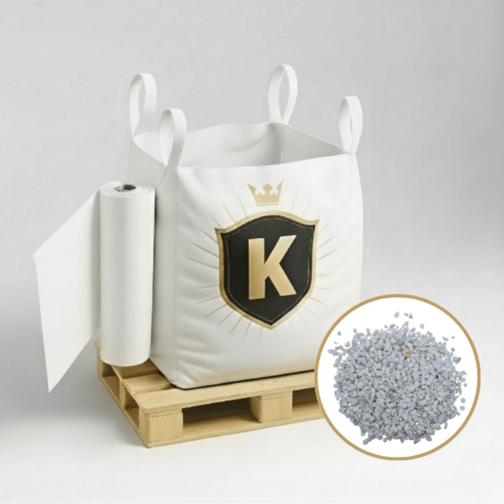 Kit graviers blanc + géotextile = 1 big bag gravier cristal 8/12 1.5t [environ 20m2 sur 5cm d'épaisseur] + 1 géotextile 25m2