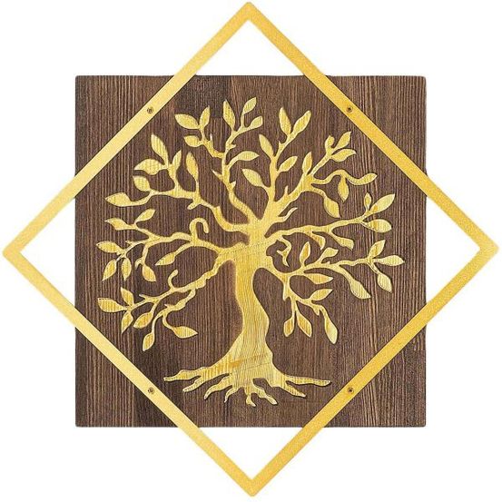 Décoration murale en bois et métal doré walnut