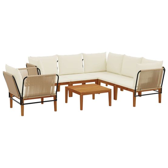 7 pc bois d'acacia massif et corde naturel