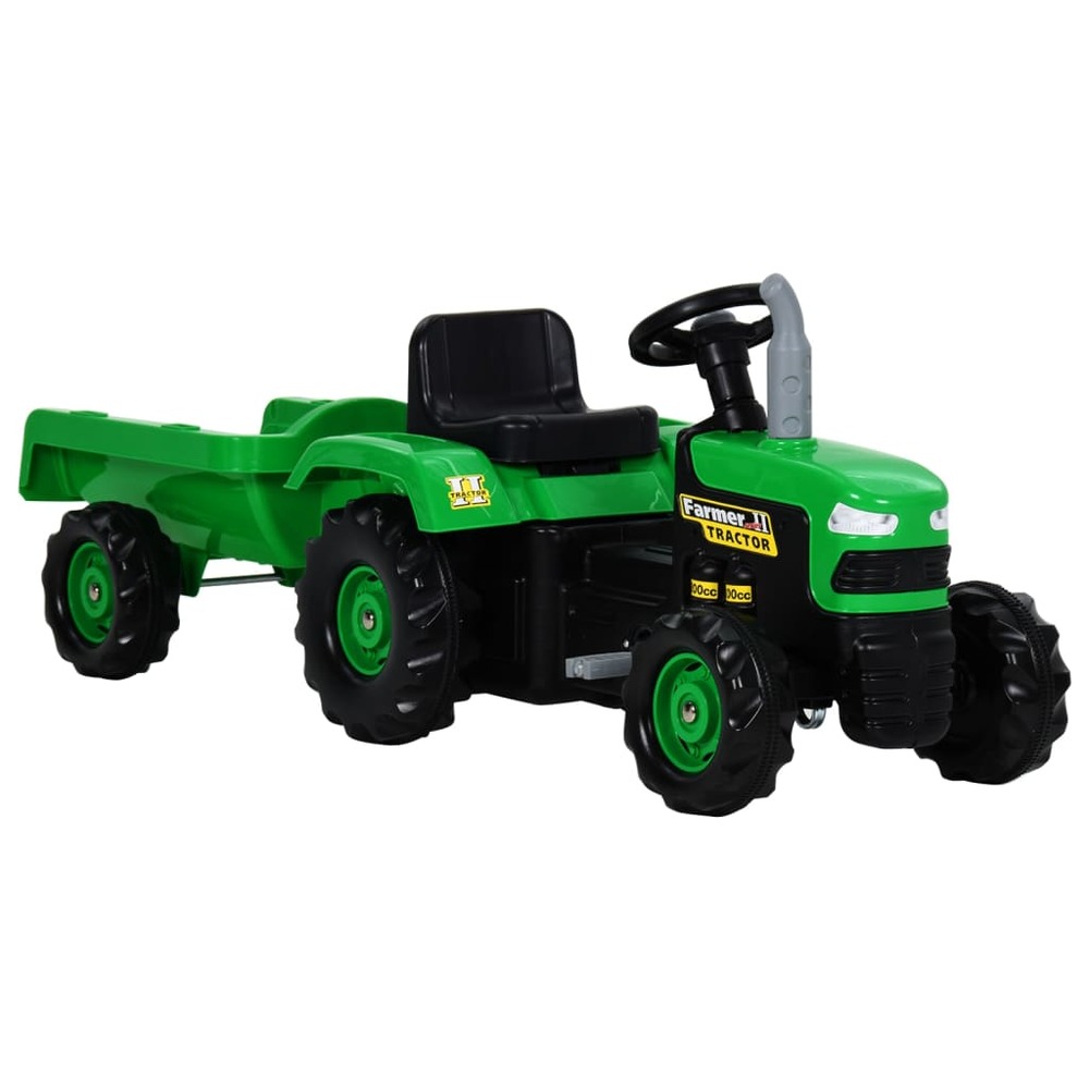Tracteur à pédales avec remorque pour enfants vert et noir