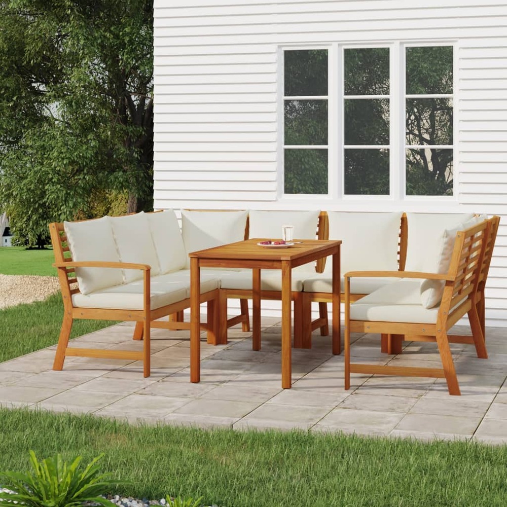 Ensemble à manger de jardin coussins 7 pcs bois acacia