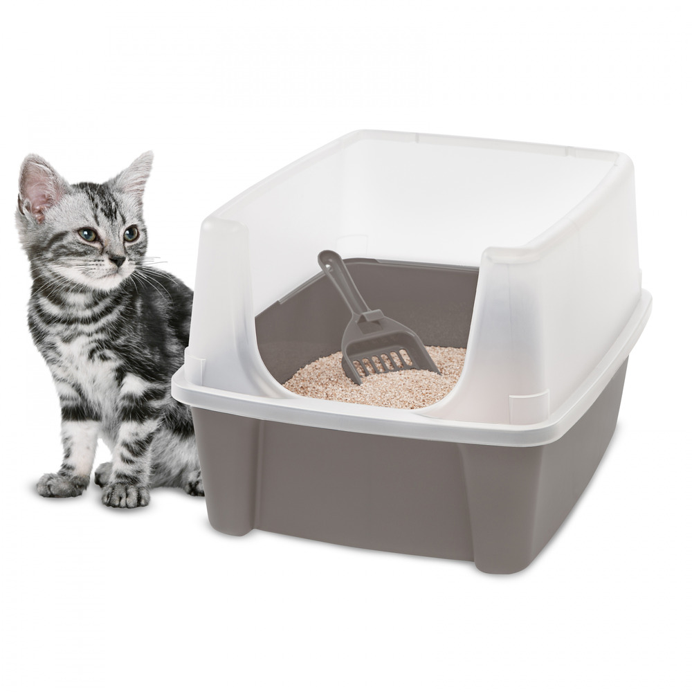 Bac à litière, pelle incluse, hauteur de l'entrée: 15 cm, pour chat - cat litter box - clh-12, taupe