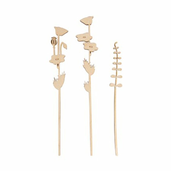 Tige de papaver et herbe en bois 20 cm