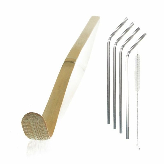 Cuillère à thé matcha chashaku + 4 pailles en inox