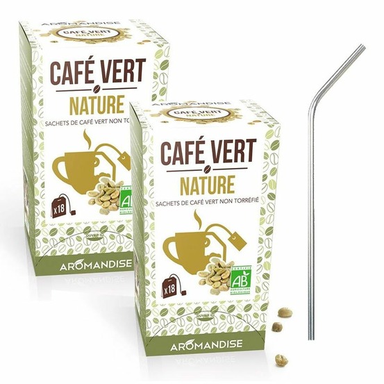 Café vert nature 36 sachets + 4 pailles en inox