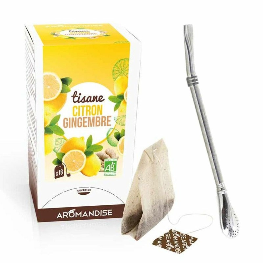 Tisane gingembre et citron bio 20 sachets + paille inox avec filtre
