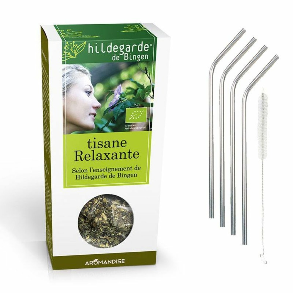 Tisane bio relaxante + 4 pailles en inox