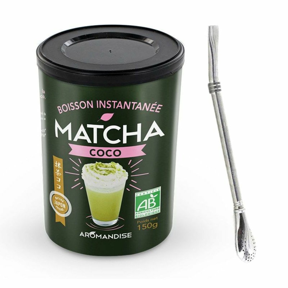 Boisson instantanée matcha coco 150 g + paille inox avec filtre
