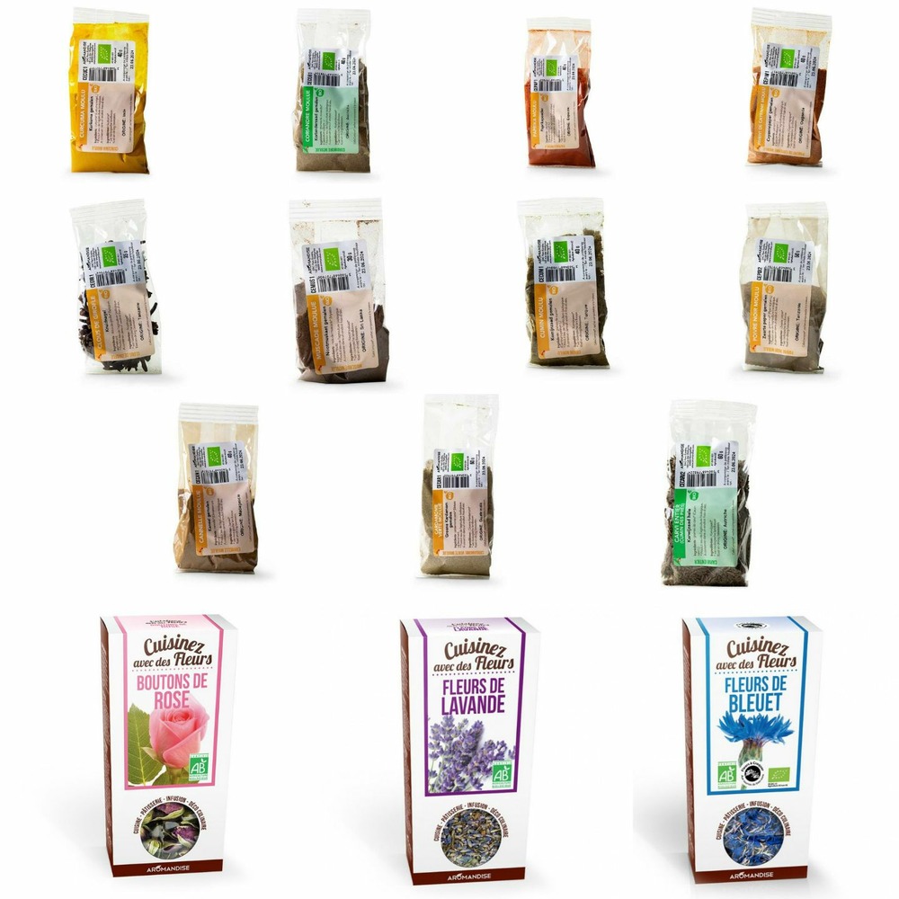 Mélange épices bio pour ras-el-hanout maison - avec fleurs comestibles