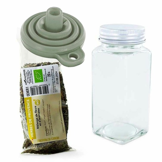 Flacon à épices poudreur + entonnoir + herbes de provence 20 g