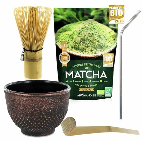 Coffret thé matcha avec tasse en fonte violette