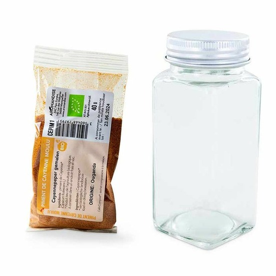 Flacon à épices poudreur + piment de cayenne moulu 40 g