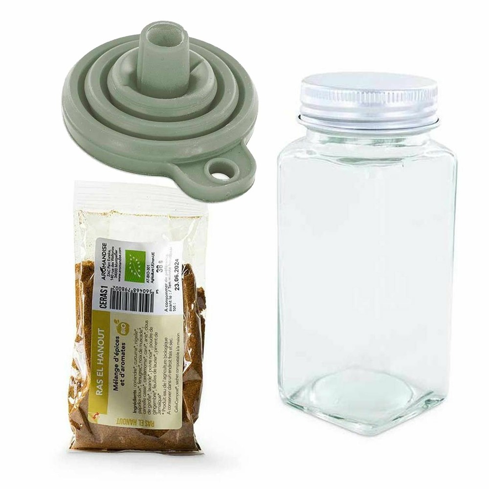 Flacon à épices poudreur + entonnoir + ras el hanout 38 g