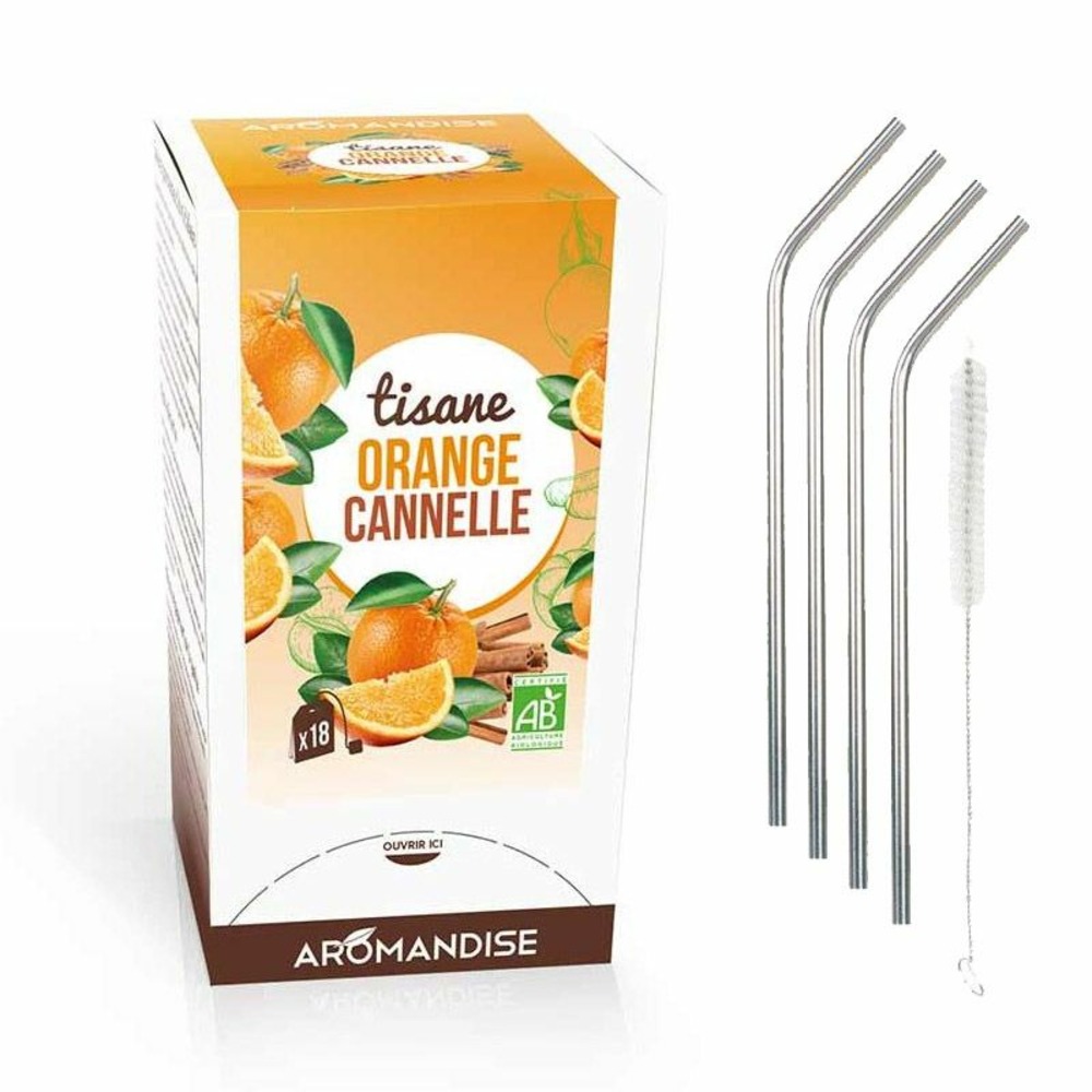 Tisane orange et cannelle bio 20 sachets + 4 pailles inox