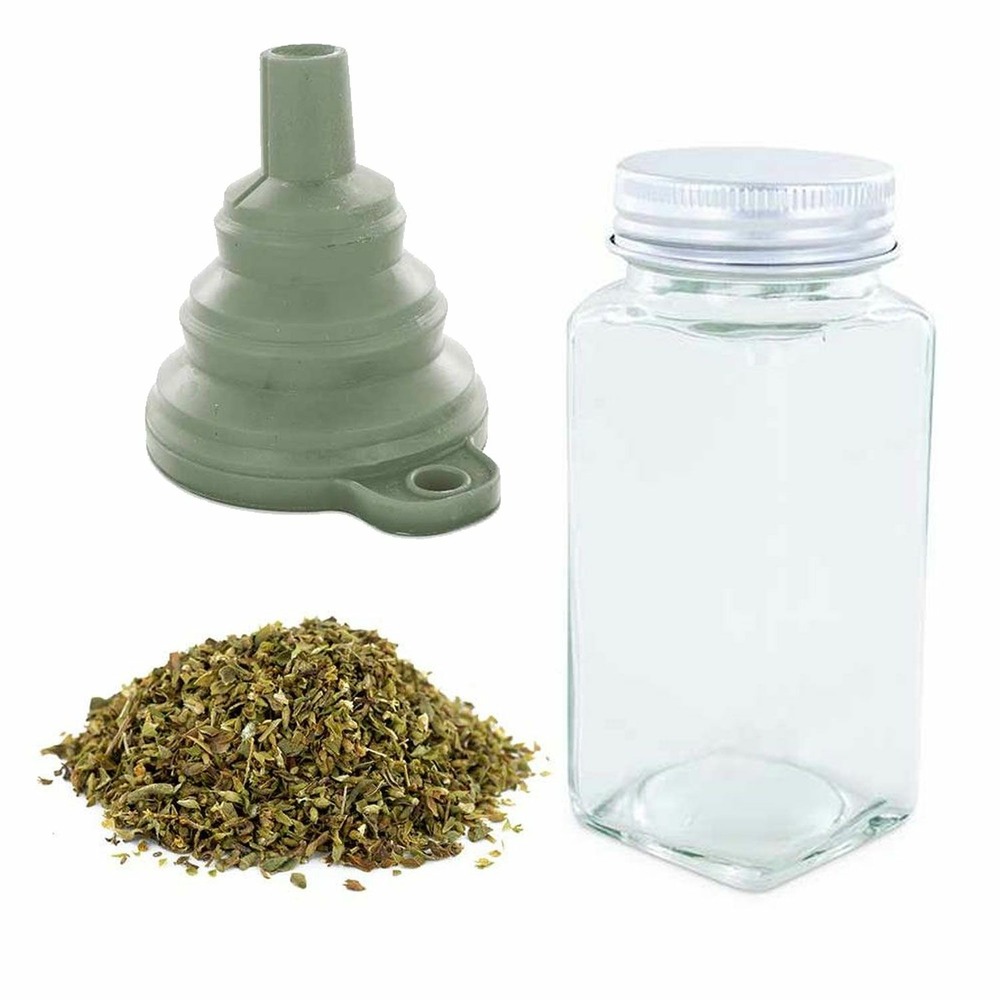 Flacon à épices poudreur + entonnoir + origan bio 18 g