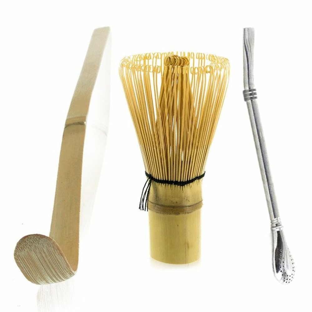 2 ustensiles à thé matcha en bambou + paille inox avec filtre