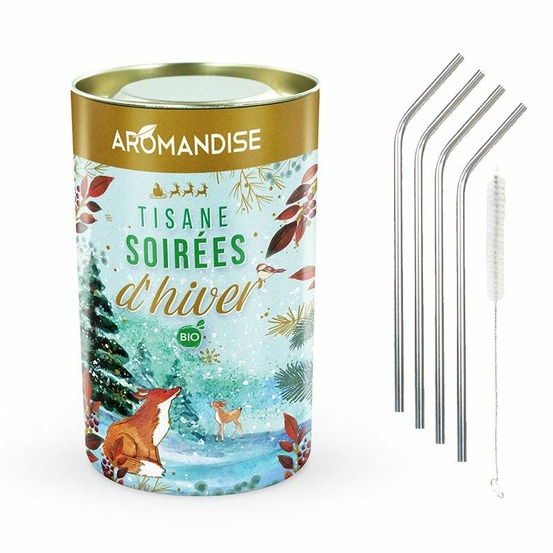 Tisane bio soirées d'hiver + 4 pailles en inox