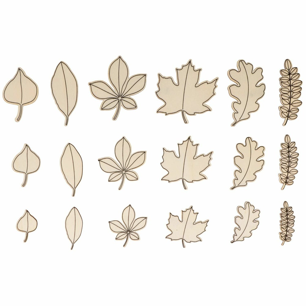 18 mini décorations en bois - feuilles automne