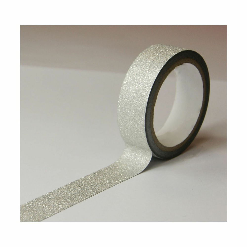 Masking tape - blanc - paillettes argentées - repositionnable - 15 mm x 10 m