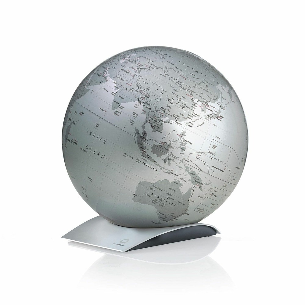 Globe terrestre sur plaque capital ø 30 cm - gris & argent